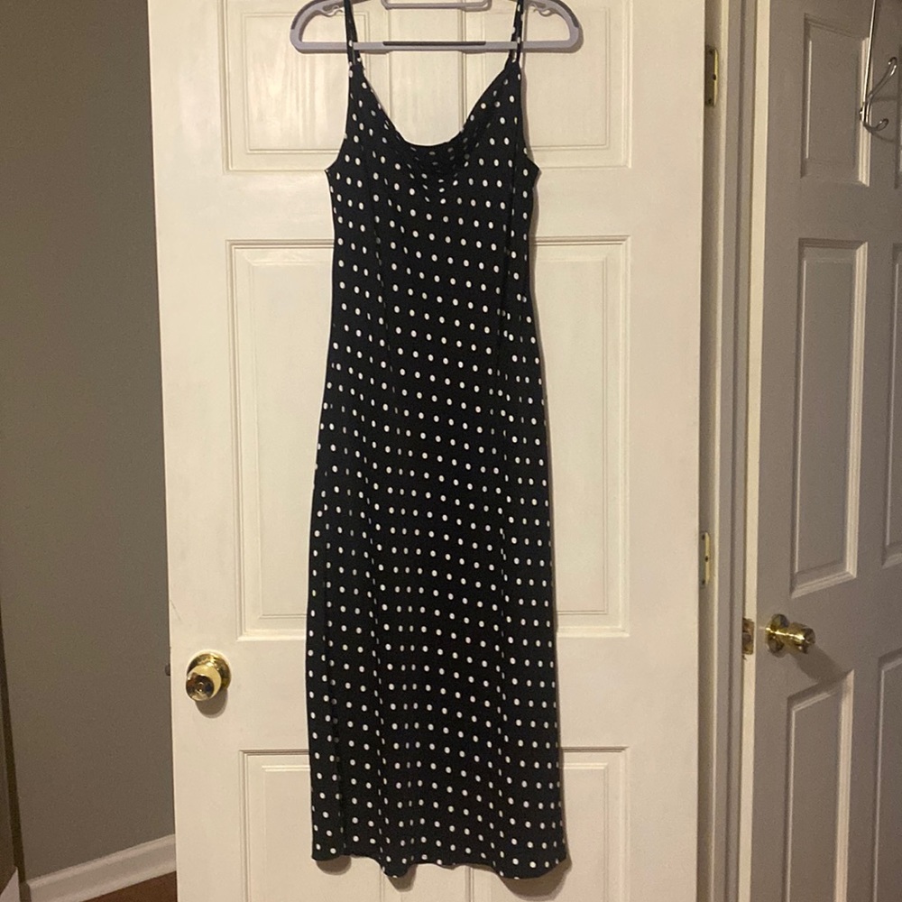 Cowl neck polka dot midi dress